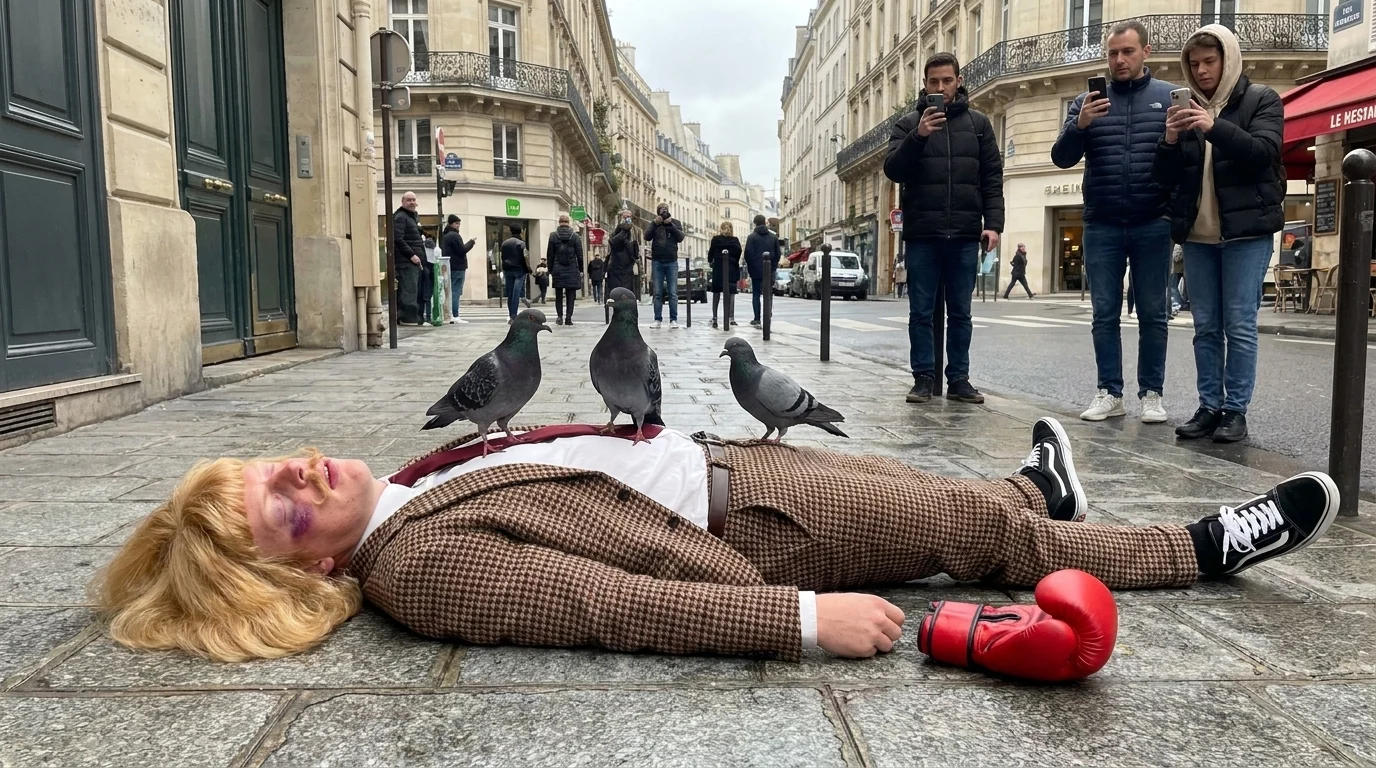 Jean Phail knocked out with pigeons on him